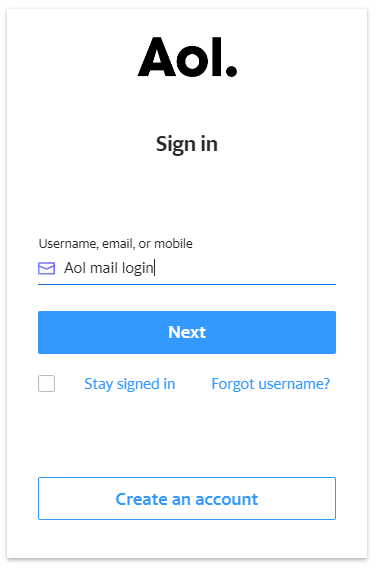 AOL Mail account recovery page showing the password reset form